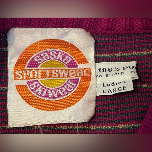 Vtg Saska Skiwear 60s 70s Retro Wool Sweater Large Skier Pattern Snow Skiing - Picture 4 of 6